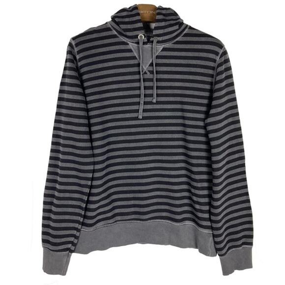 NWOT CROSSLEY Hoodie Mens Large ITALY Grey Stripe Drawstring - Picture 1 of 8